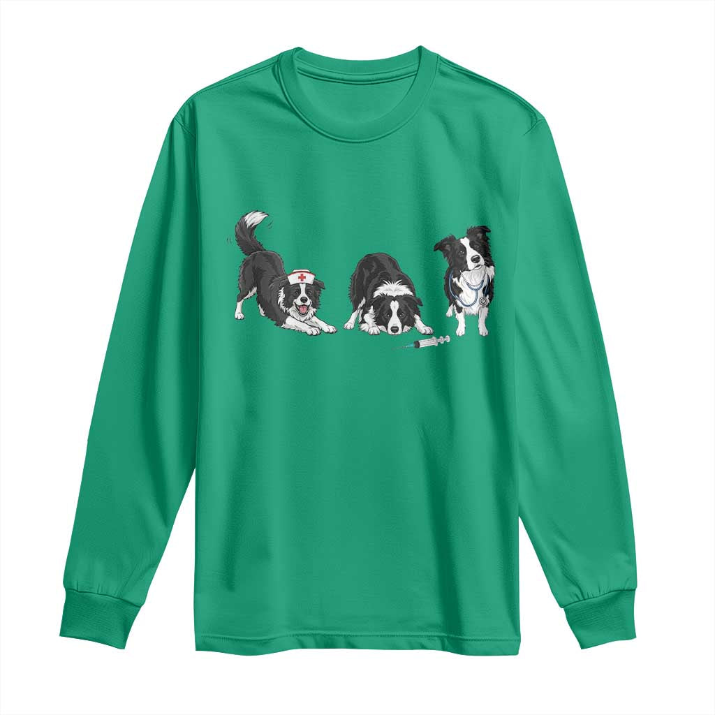 Funny Border Collie Nurse Vet Tech Long Sleeve Shirt Dog Lover Medical Worker Gift TS12 Irish Green Print Your Wear