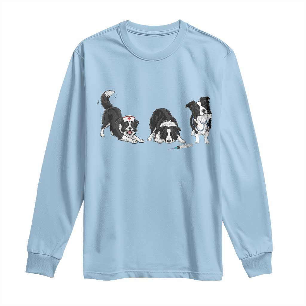 Funny Border Collie Nurse Vet Tech Long Sleeve Shirt Dog Lover Medical Worker Gift TS12 Light Blue Print Your Wear