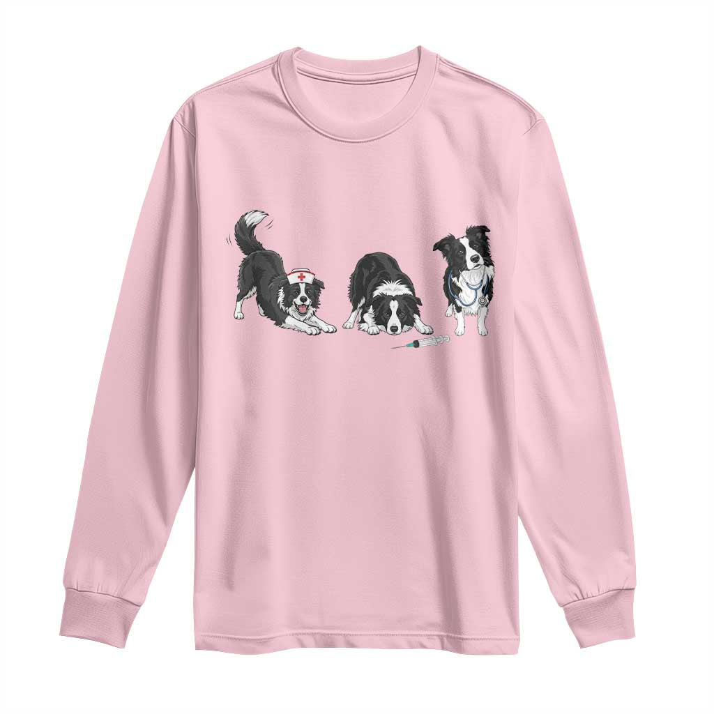 Funny Border Collie Nurse Vet Tech Long Sleeve Shirt Dog Lover Medical Worker Gift TS12 Light Pink Print Your Wear