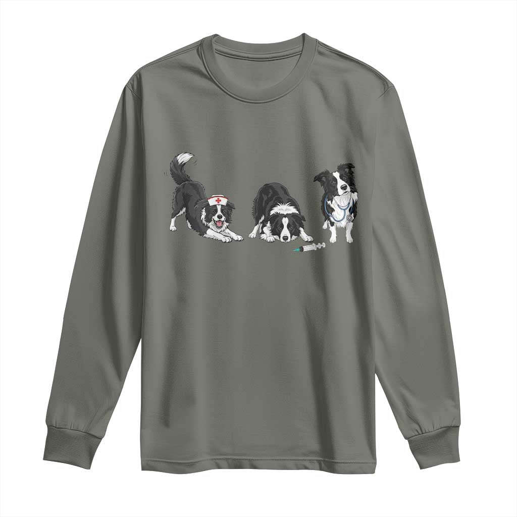 Funny Border Collie Nurse Vet Tech Long Sleeve Shirt Dog Lover Medical Worker Gift TS12 Military Green Print Your Wear