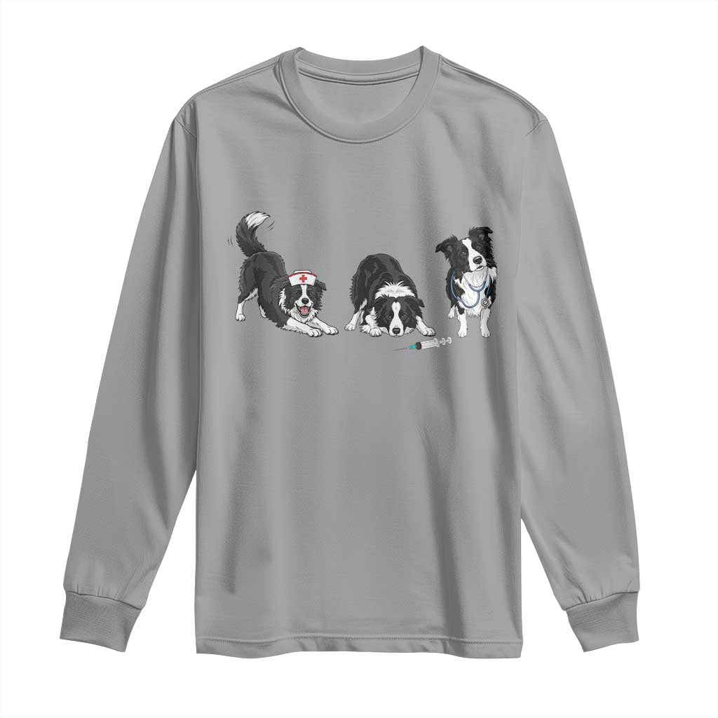 Funny Border Collie Nurse Vet Tech Long Sleeve Shirt Dog Lover Medical Worker Gift TS12 Sport Gray Print Your Wear