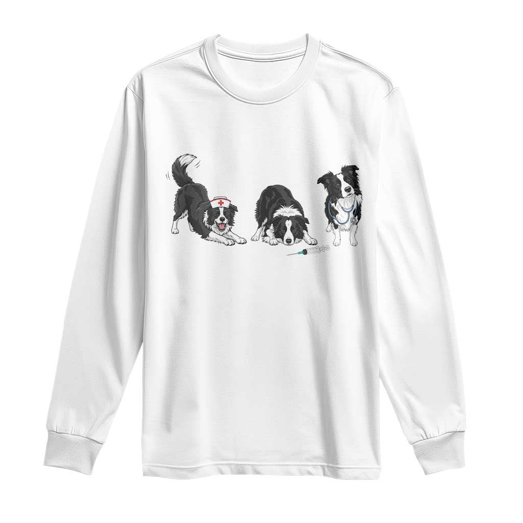 Funny Border Collie Nurse Vet Tech Long Sleeve Shirt Dog Lover Medical Worker Gift TS12 White Print Your Wear