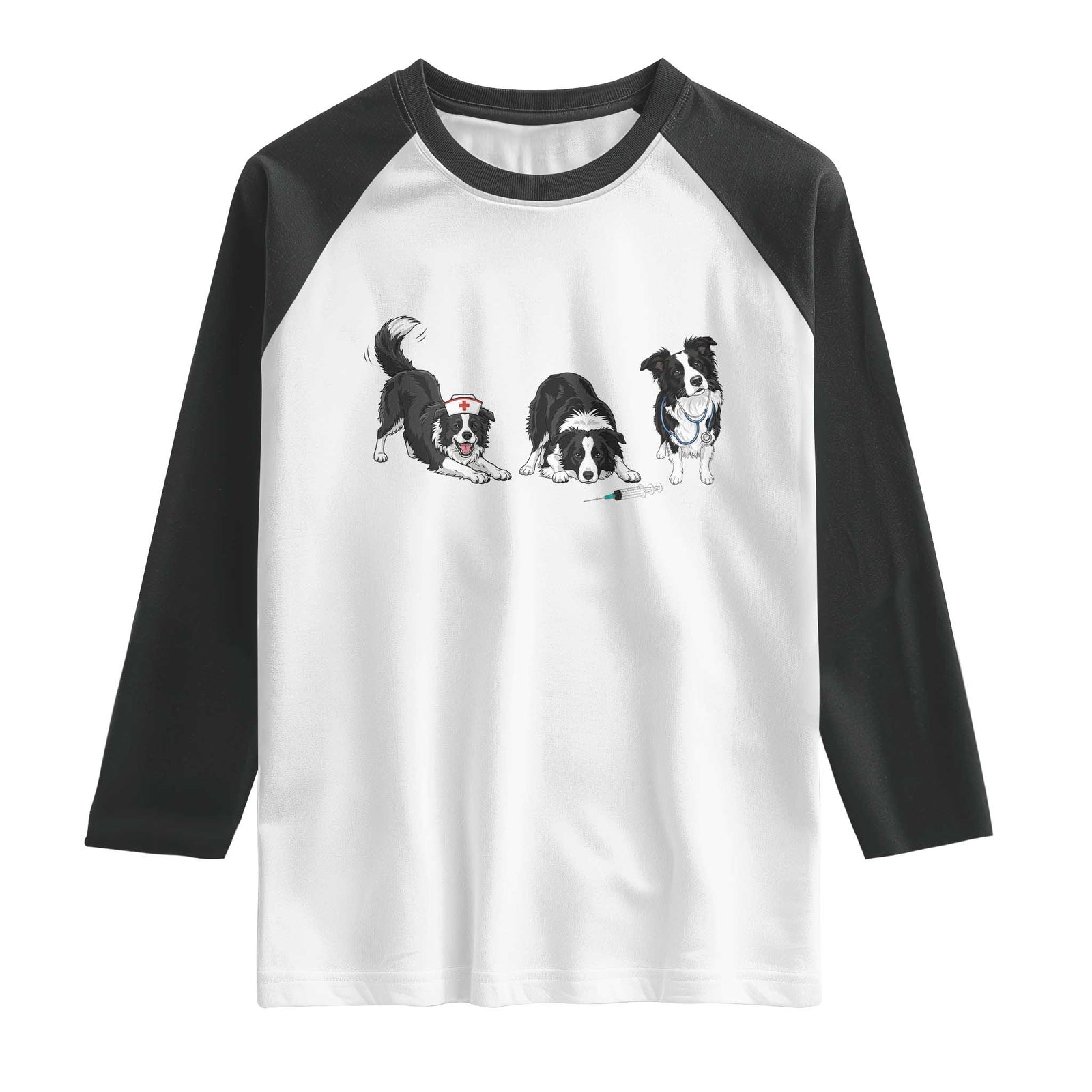 Funny Border Collie Nurse Vet Tech Raglan Shirt Dog Lover Medical Worker Gift TS12 White Black Print Your Wear
