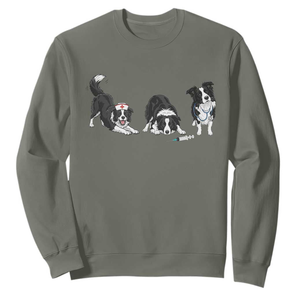 Funny Border Collie Nurse Vet Tech Sweatshirt Dog Lover Medical Worker Gift TS12 Military Green Print Your Wear
