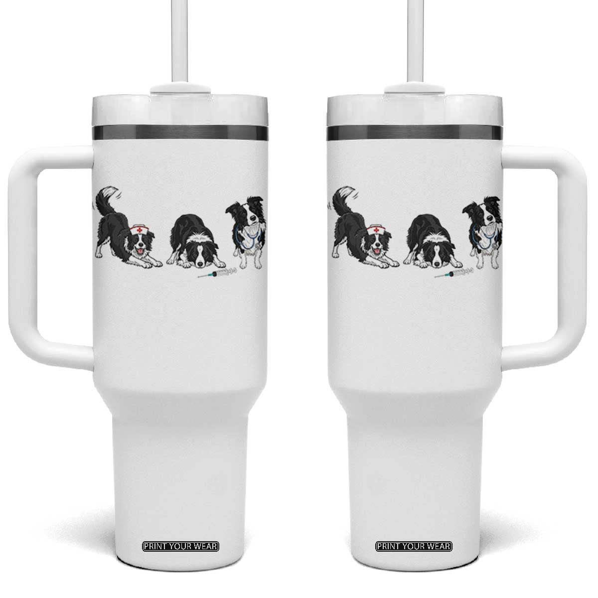 Funny Border Collie Nurse Vet Tech Tumbler With Handle Dog Lover Medical Worker Gift TS12 One Size: 40 oz White Print Your Wear