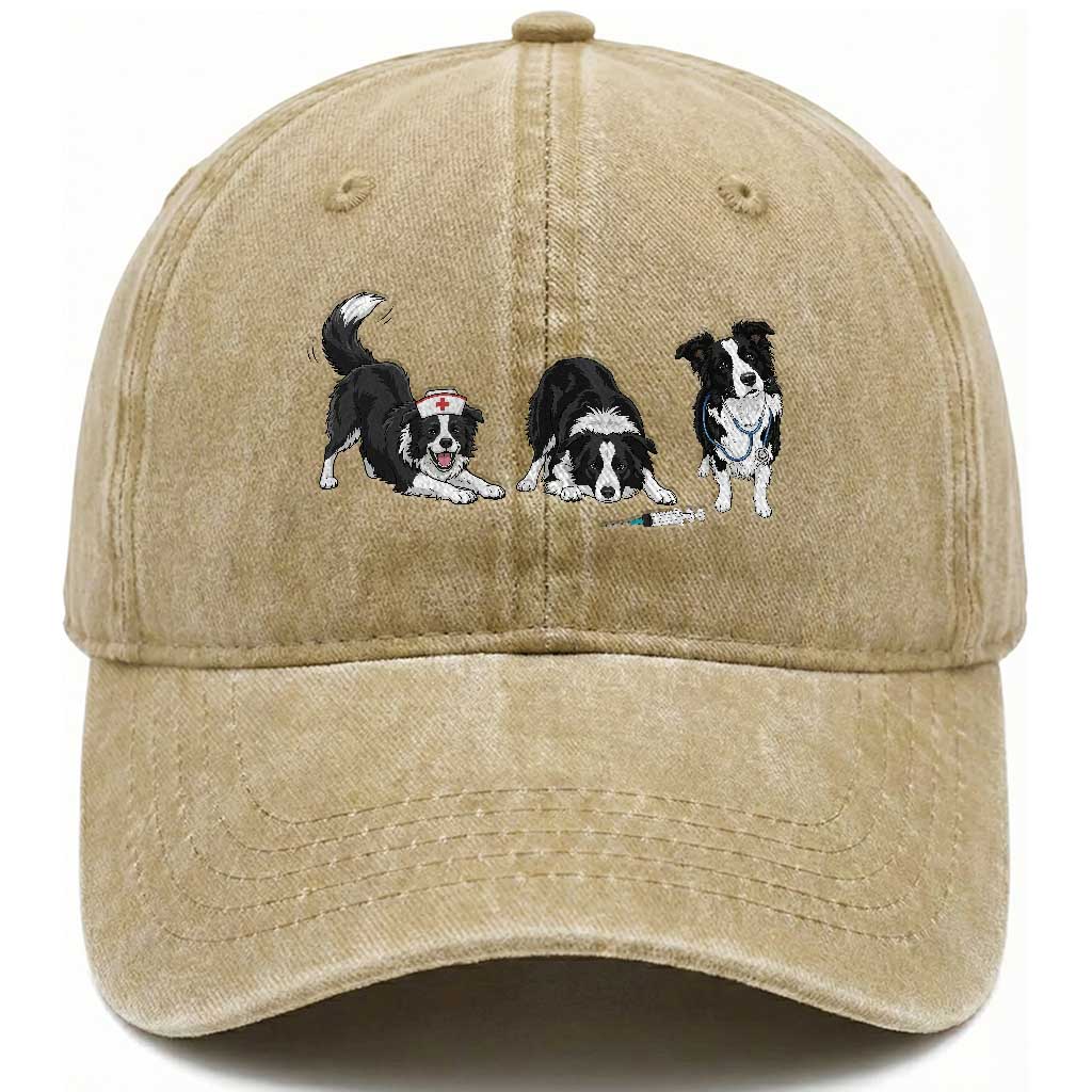 Funny Border Collie Nurse Vet Tech Washed Cotton Baseball Cap Dog Lover Medical Worker Gift TS12 Print Your Wear