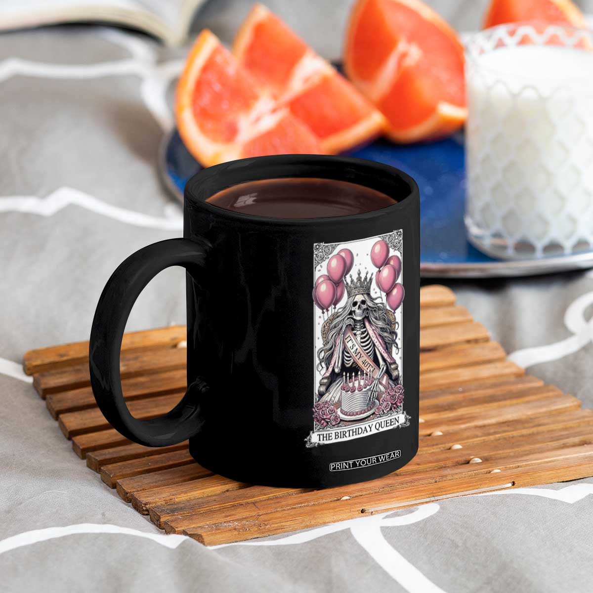 Funny 40th Birthday Queen Tarot Card Coffee Mug Gothic Skeleton Dark Humor Gift