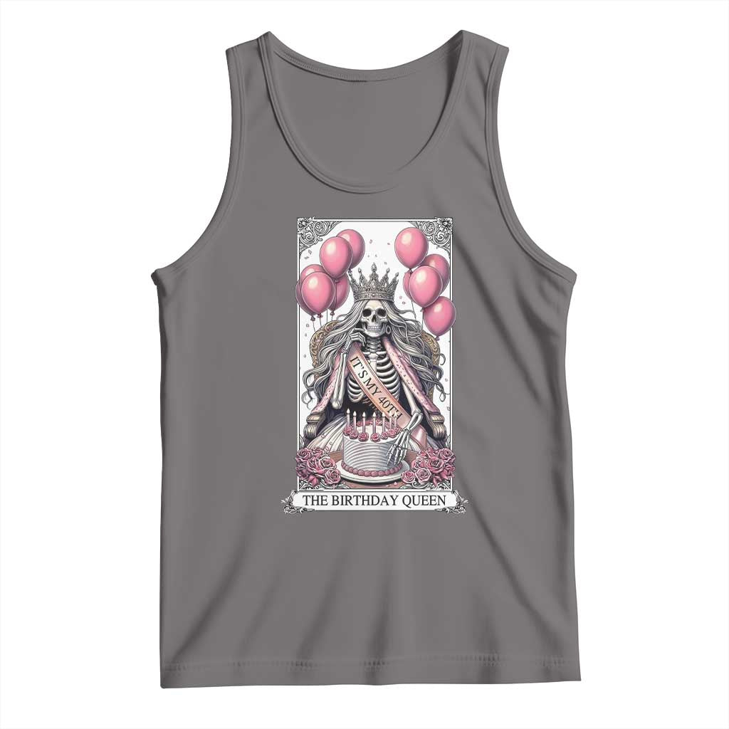 Funny 40th Birthday Queen Tarot Card Tank Top Gothic Skeleton Dark Humor Gift TS12 Deep Heather Print Your Wear