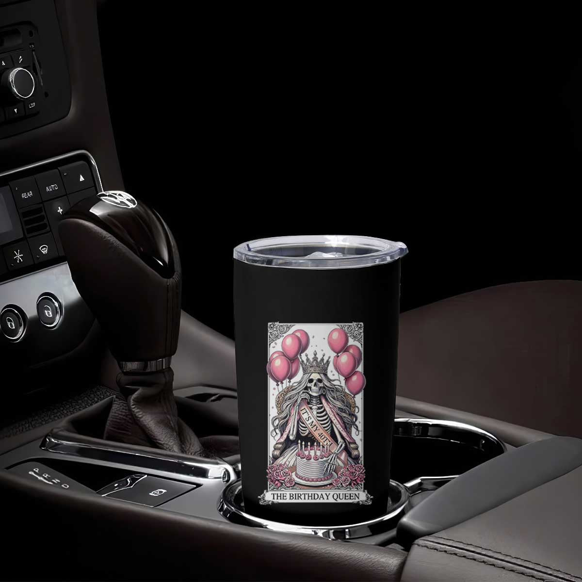 Funny 40th Birthday Queen Tarot Card Tumbler Cup Gothic Skeleton Dark Humor Gift