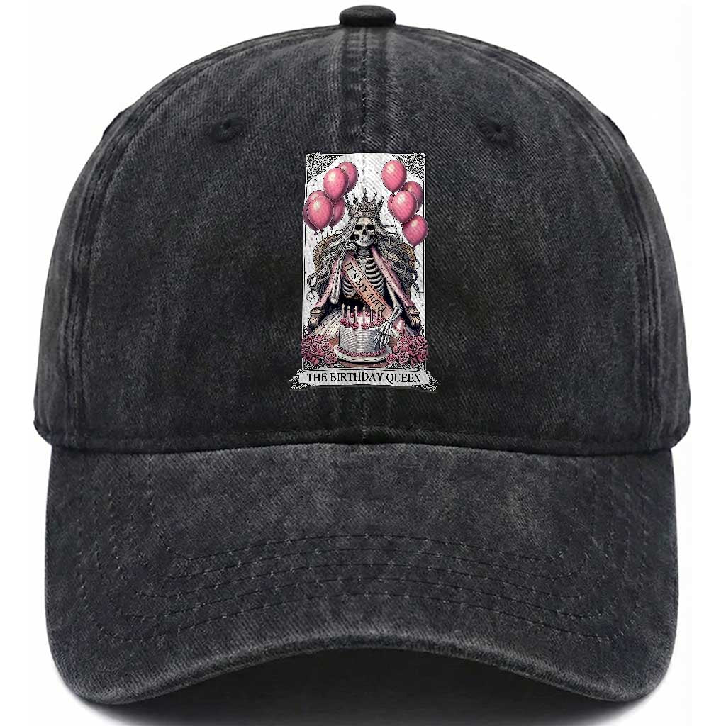 Funny 40th Birthday Queen Tarot Card Washed Cotton Baseball Cap Gothic Skeleton Dark Humor Gift