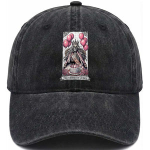 Funny 40th Birthday Queen Tarot Card Washed Cotton Baseball Cap Gothic Skeleton Dark Humor Gift