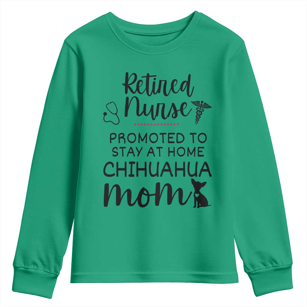 Funny Nurse Retirement Chihuahua Dog Mom Gift Youth Sweatshirt Promoted To Stay At Home TS12 Irish Green Print Your Wear