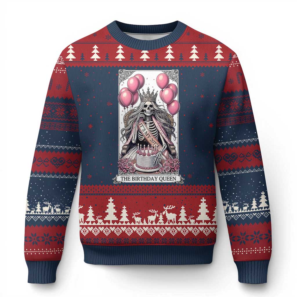 Funny 20th Birthday Queen Tarot Card Ugly Christmas Sweater Gothic Skeleton Dark Humor Gift TS12 Navy Red Print Your Wear