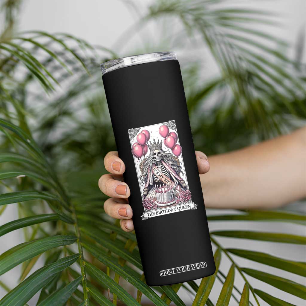Funny 20th Birthday Queen Tarot Card Skinny Tumbler Gothic Skeleton Dark Humor Gift