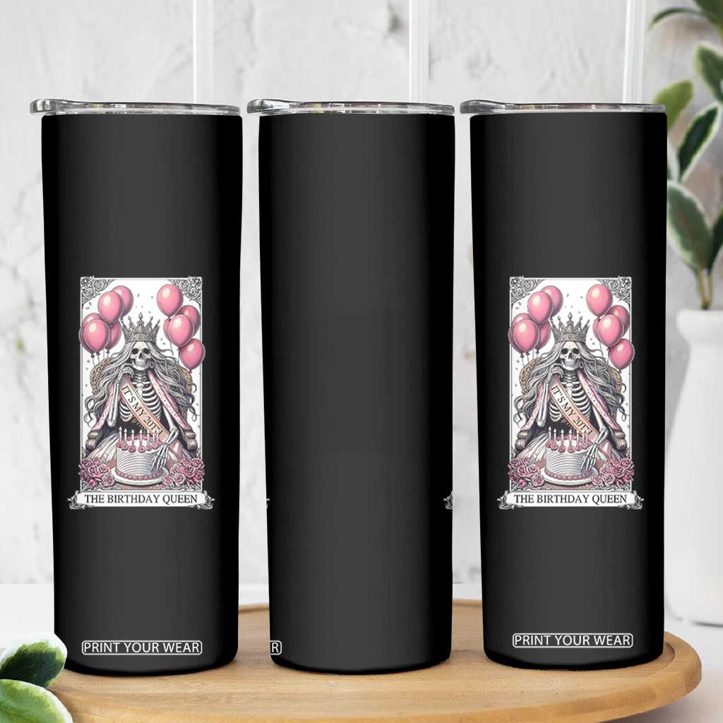 Funny 20th Birthday Queen Tarot Card Skinny Tumbler Gothic Skeleton Dark Humor Gift