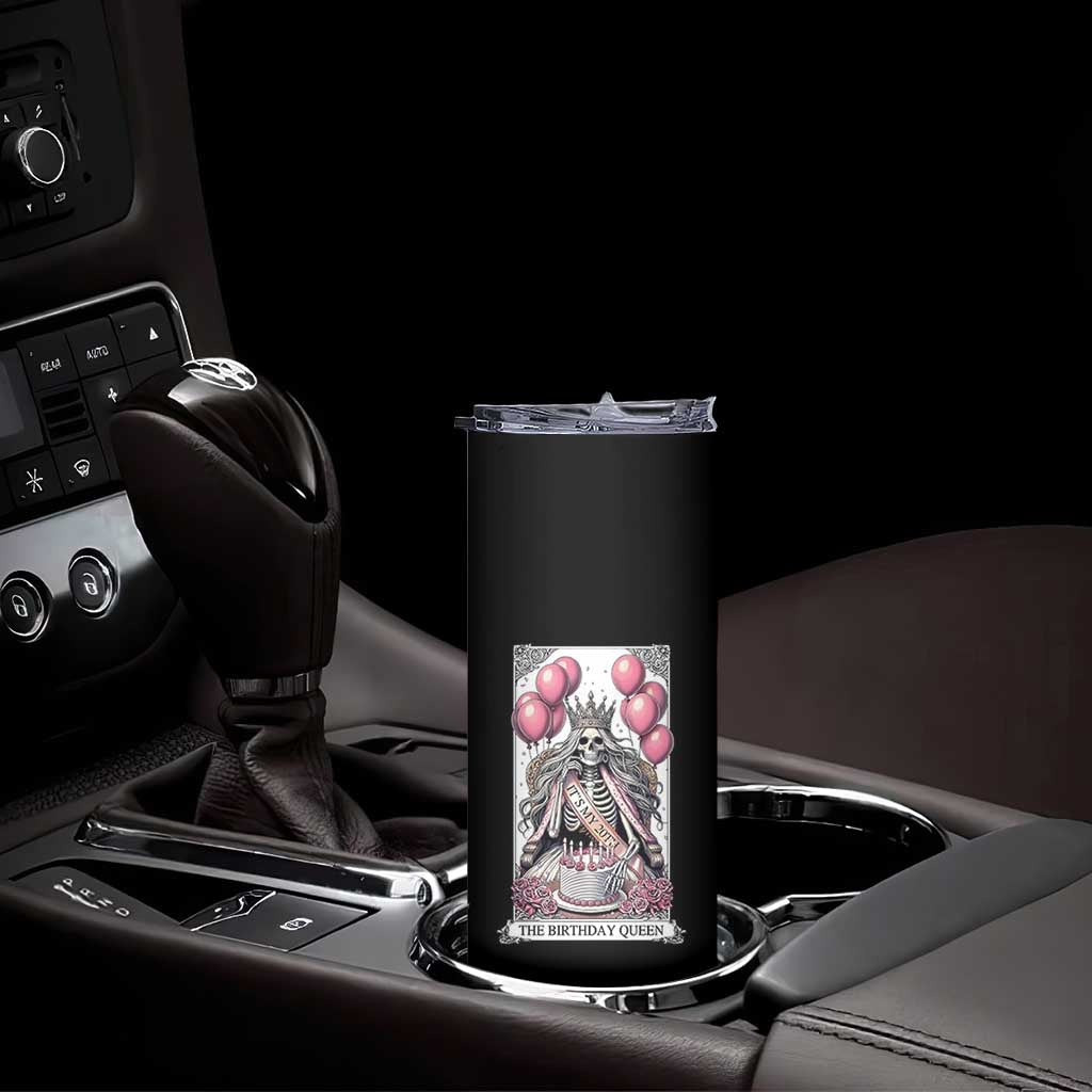 Funny 20th Birthday Queen Tarot Card Skinny Tumbler Gothic Skeleton Dark Humor Gift