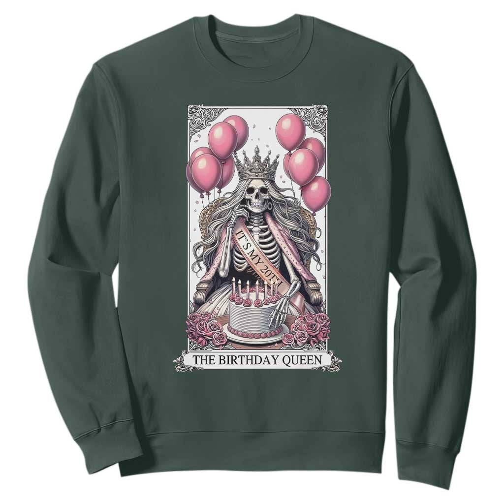Funny 20th Birthday Queen Tarot Card Sweatshirt Gothic Skeleton Dark Humor Gift TS12 Dark Forest Green Print Your Wear