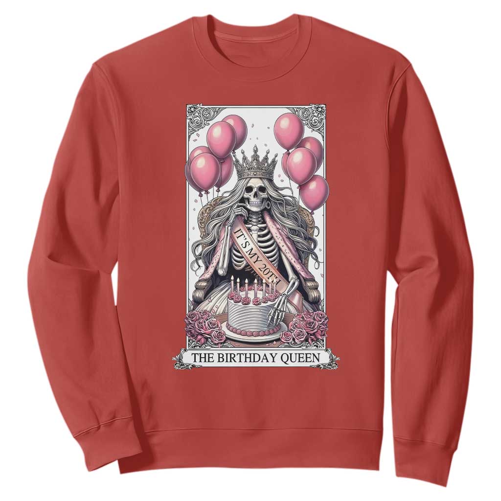 Funny 20th Birthday Queen Tarot Card Sweatshirt Gothic Skeleton Dark Humor Gift TS12 Red Print Your Wear