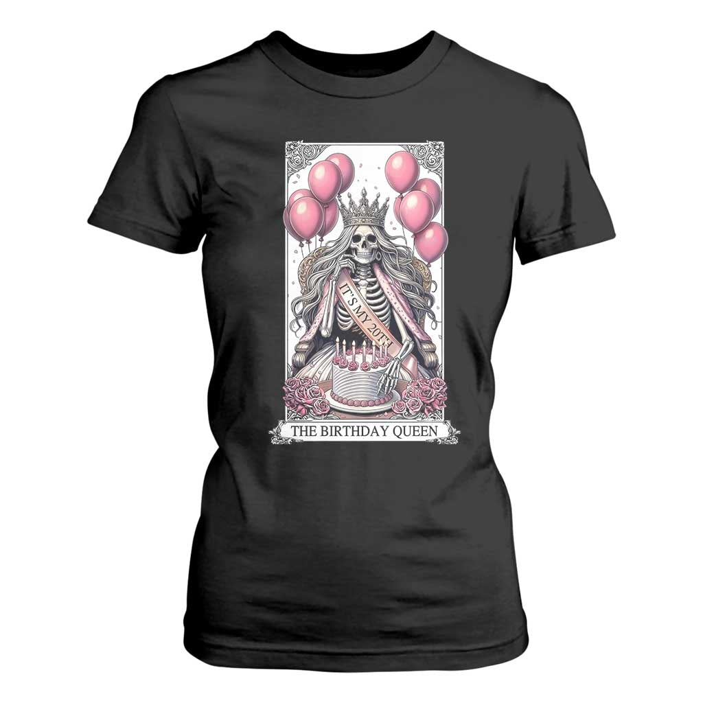 Funny 20th Birthday Queen Tarot Card T Shirt For Women Gothic Skeleton Dark Humor Gift TS12 Black Print Your Wear