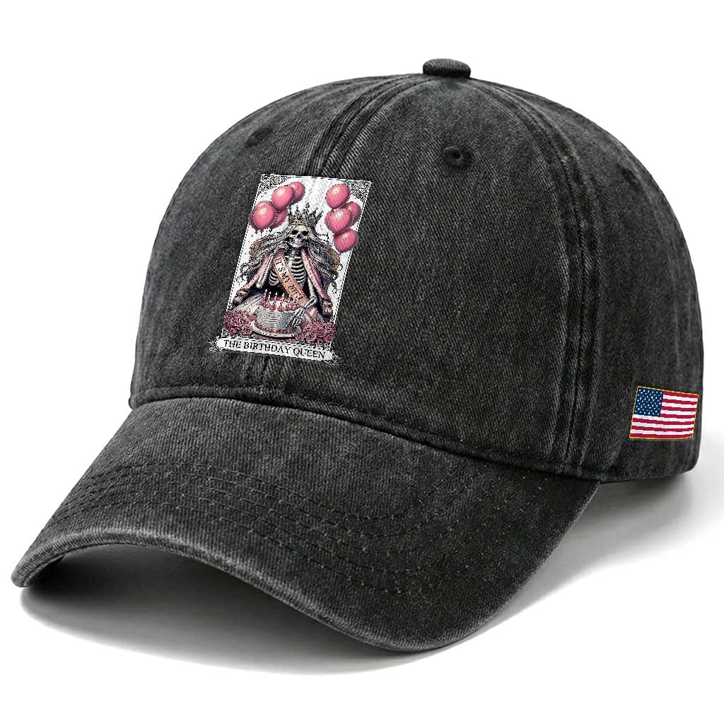Funny 20th Birthday Queen Tarot Card Washed Cotton Baseball Cap Gothic Skeleton Dark Humor Gift