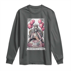Funny 25th Birthday Queen Tarot Card Long Sleeve Shirt Gothic Skeleton Dark Humor Gift TS12 Dark Heather Print Your Wear