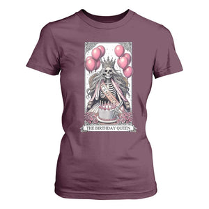 Funny 25th Birthday Queen Tarot Card T Shirt For Women Gothic Skeleton Dark Humor Gift TS12 Maroon Print Your Wear