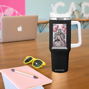 Funny 25th Birthday Queen Tarot Card Tumbler With Handle Gothic Skeleton Dark Humor Gift
