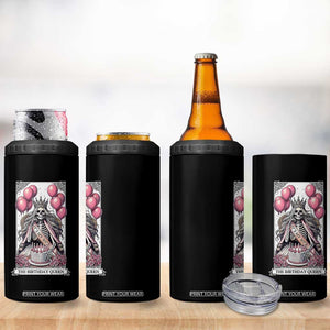 Funny 30th Birthday Queen Tarot Card 4 in 1 Can Cooler Tumbler Gothic Skeleton Dark Humor Gift
