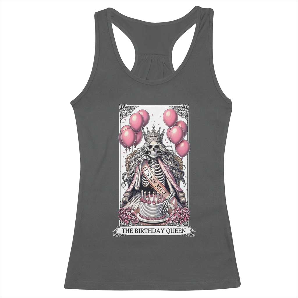 Funny 30th Birthday Queen Tarot Card Racerback Tank Top Gothic Skeleton Dark Humor Gift TS12 Dark Heather Print Your Wear