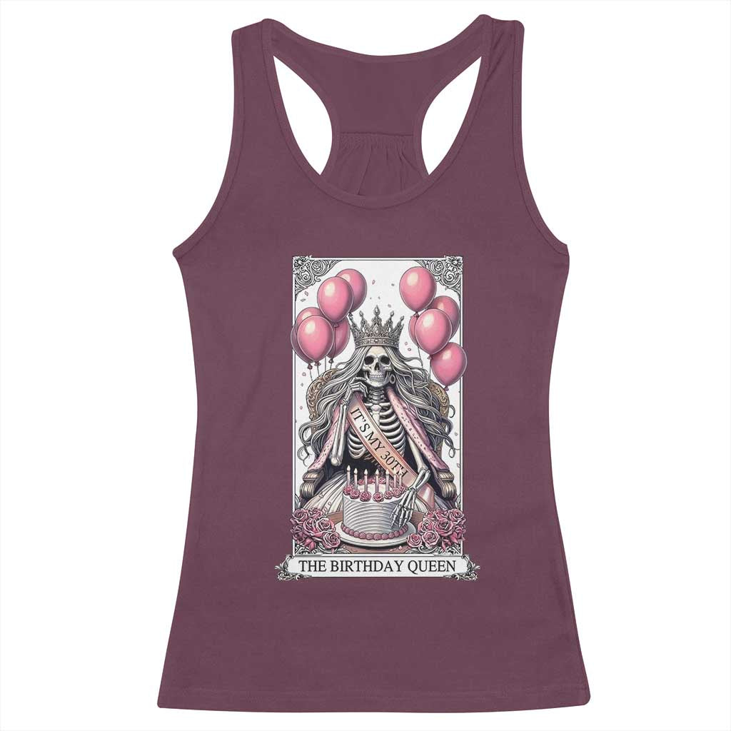 Funny 30th Birthday Queen Tarot Card Racerback Tank Top Gothic Skeleton Dark Humor Gift TS12 Maroon Print Your Wear