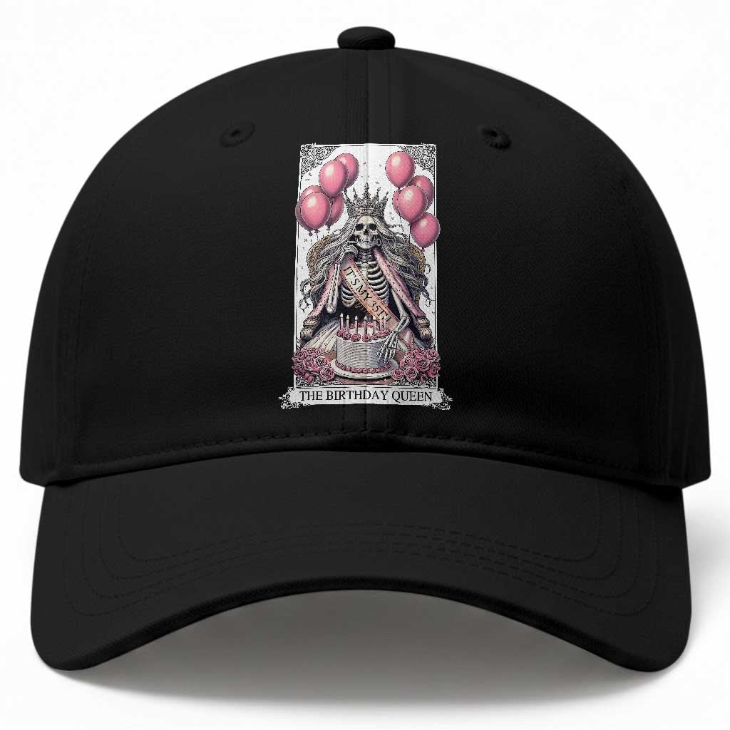 Funny 35th Birthday Queen Tarot Card Baseball Cap Gothic Skeleton Dark Humor Gift