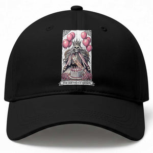 Funny 35th Birthday Queen Tarot Card Baseball Cap Gothic Skeleton Dark Humor Gift