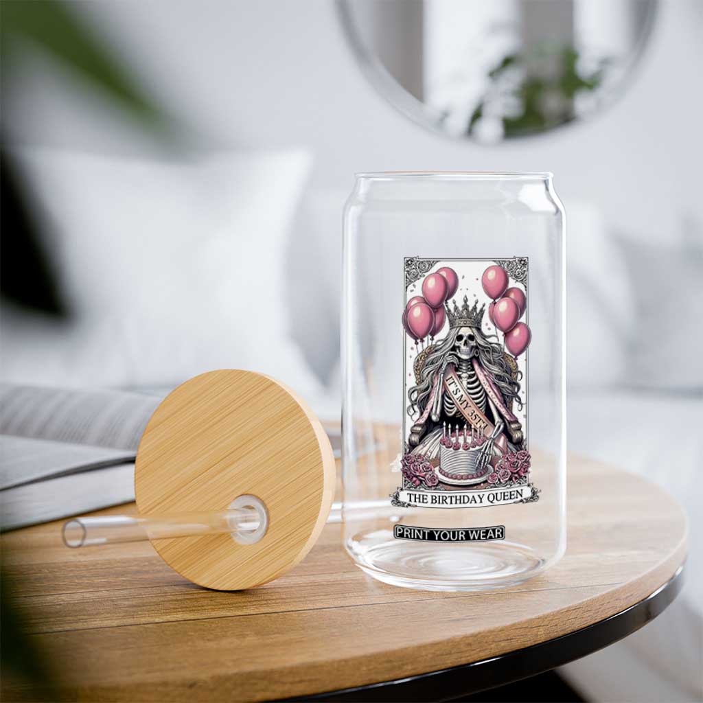 Funny 35th Birthday Queen Tarot Card Glass Can Gothic Skeleton Dark Humor Gift