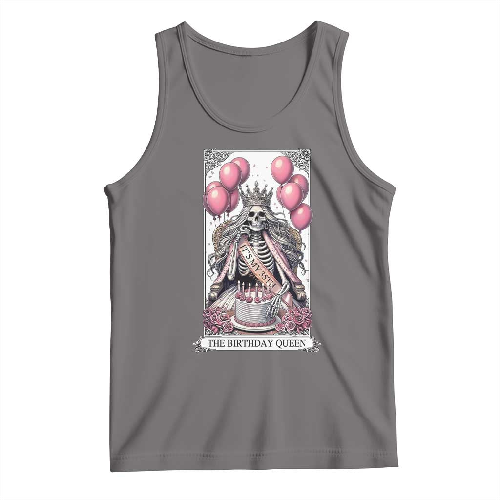 Funny 35th Birthday Queen Tarot Card Tank Top Gothic Skeleton Dark Humor Gift TS12 Deep Heather Print Your Wear
