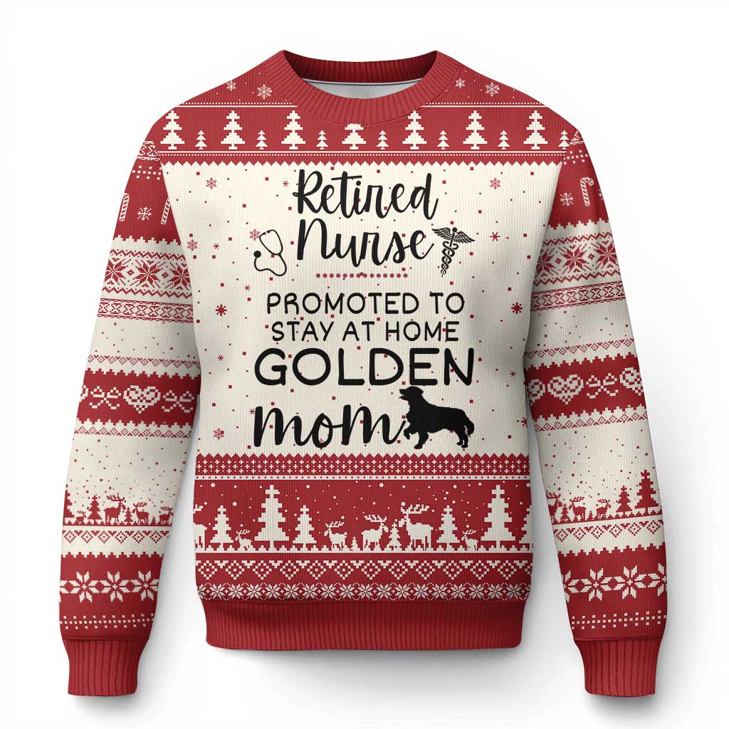 Funny Nurse Retirement Golden Mom Gift Ugly Christmas Sweater Promoted To Stay At Home TS12 Beige Red Print Your Wear