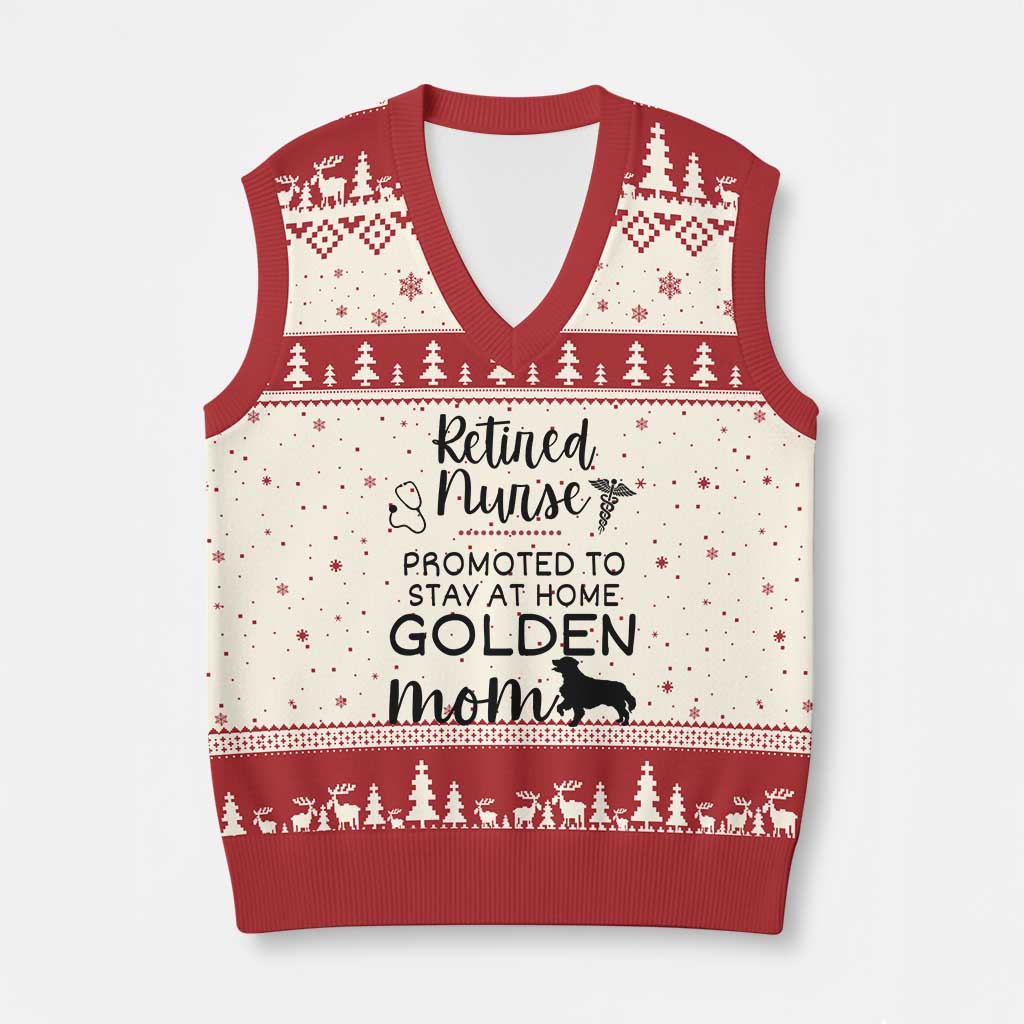 Funny Nurse Retirement Golden Mom Gift V-Neck Knit Sweater Vest Promoted To Stay At Home TS12 Beige Red Print Your Wear