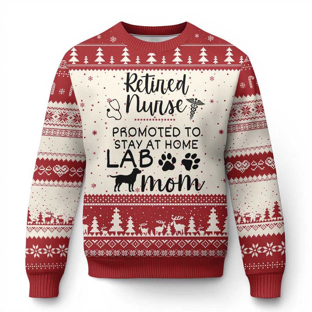 Funny Nurse Retirement Lab Mom Gift Ugly Christmas Sweater Promoted To Stay At Home TS12 Beige Red Print Your Wear