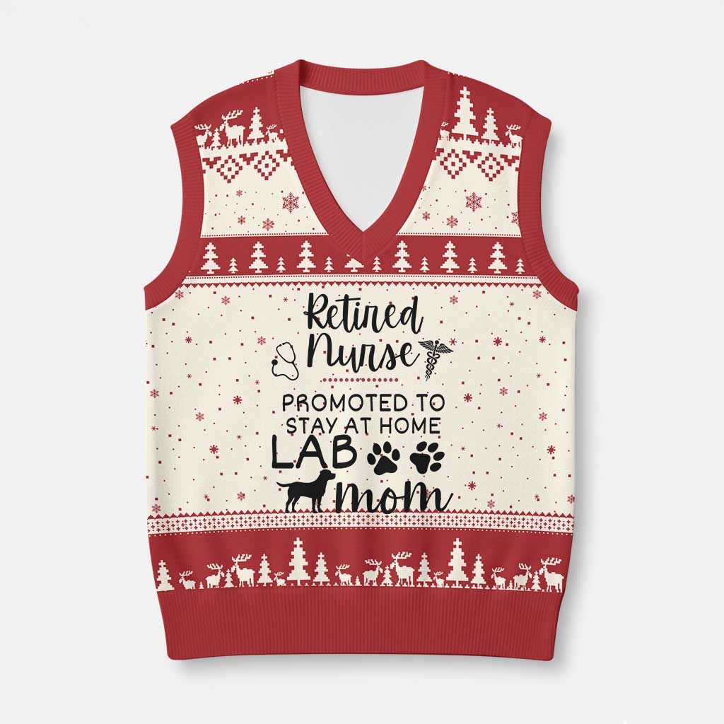 Funny Nurse Retirement Lab Mom Gift V-Neck Knit Sweater Vest Promoted To Stay At Home TS12 Beige Red Print Your Wear