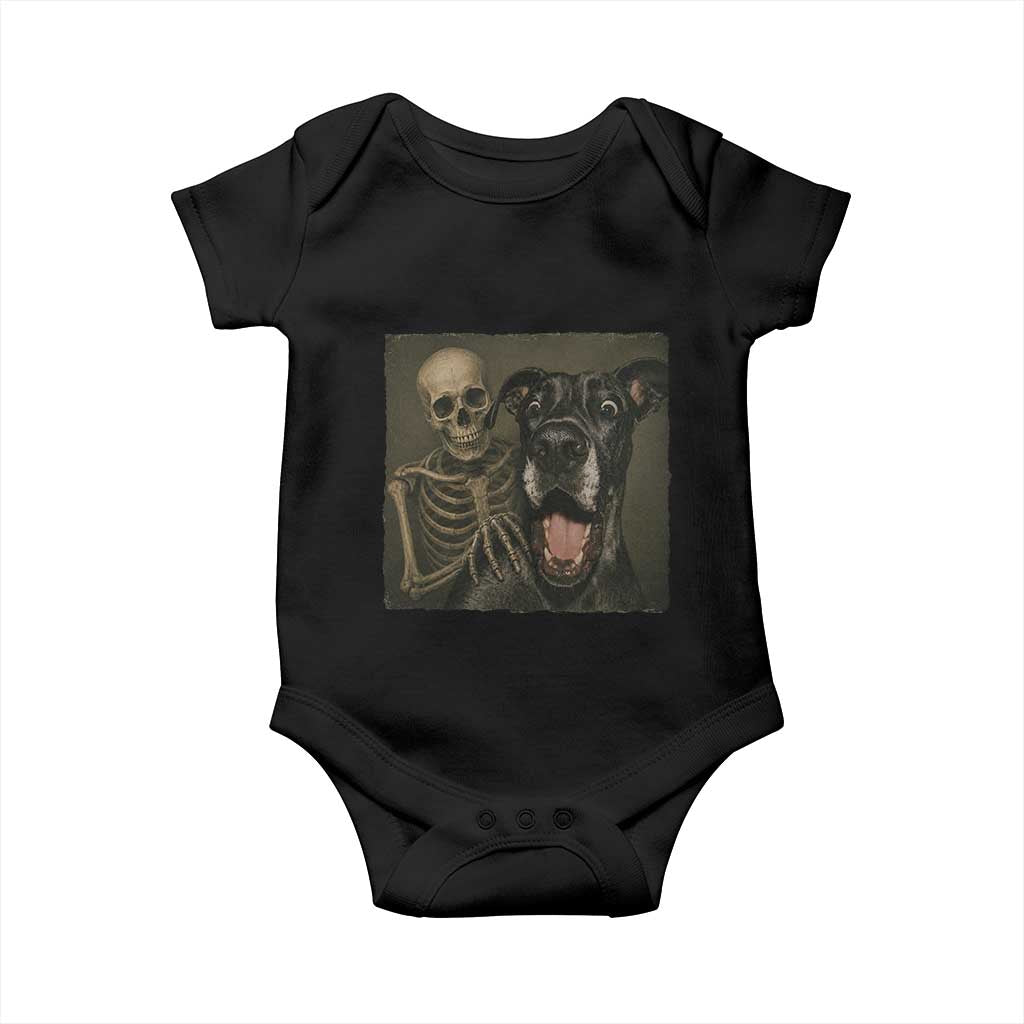 Funny Skeleton Selfie With Great Dane Baby Onesie Halloween Spooky Dog Lover Gift TS12 Black Print Your Wear