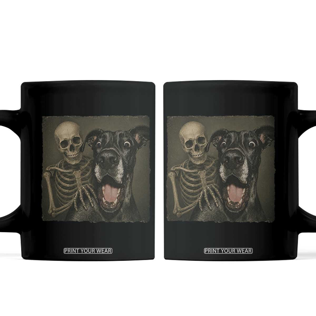 Funny Skeleton Selfie With Great Dane Coffee Mug Halloween Spooky Dog Lover Gift TS12 Black Print Your Wear