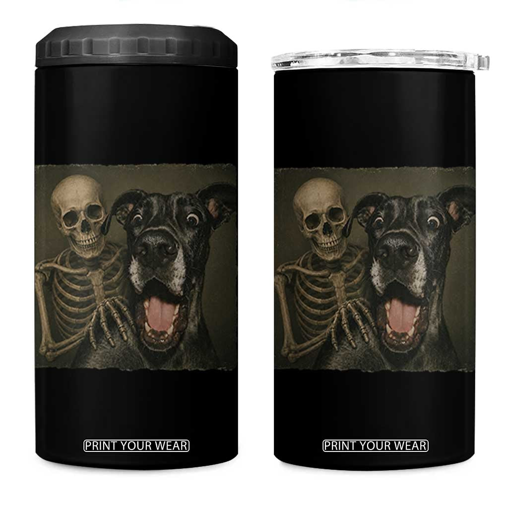Funny Skeleton Selfie With Great Dane 4 in 1 Can Cooler Tumbler Halloween Spooky Dog Lover Gift