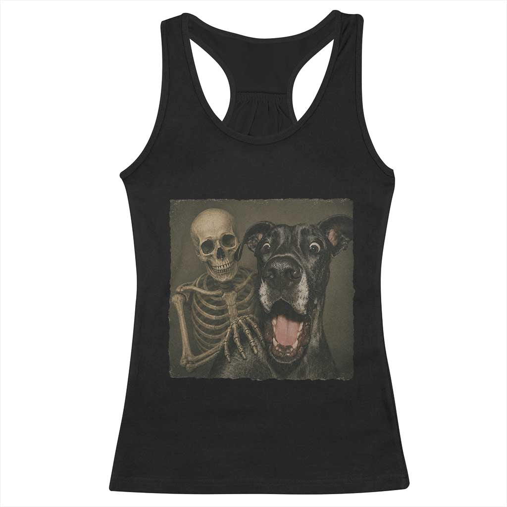 Funny Skeleton Selfie With Great Dane Racerback Tank Top Halloween Spooky Dog Lover Gift TS12 Black Print Your Wear