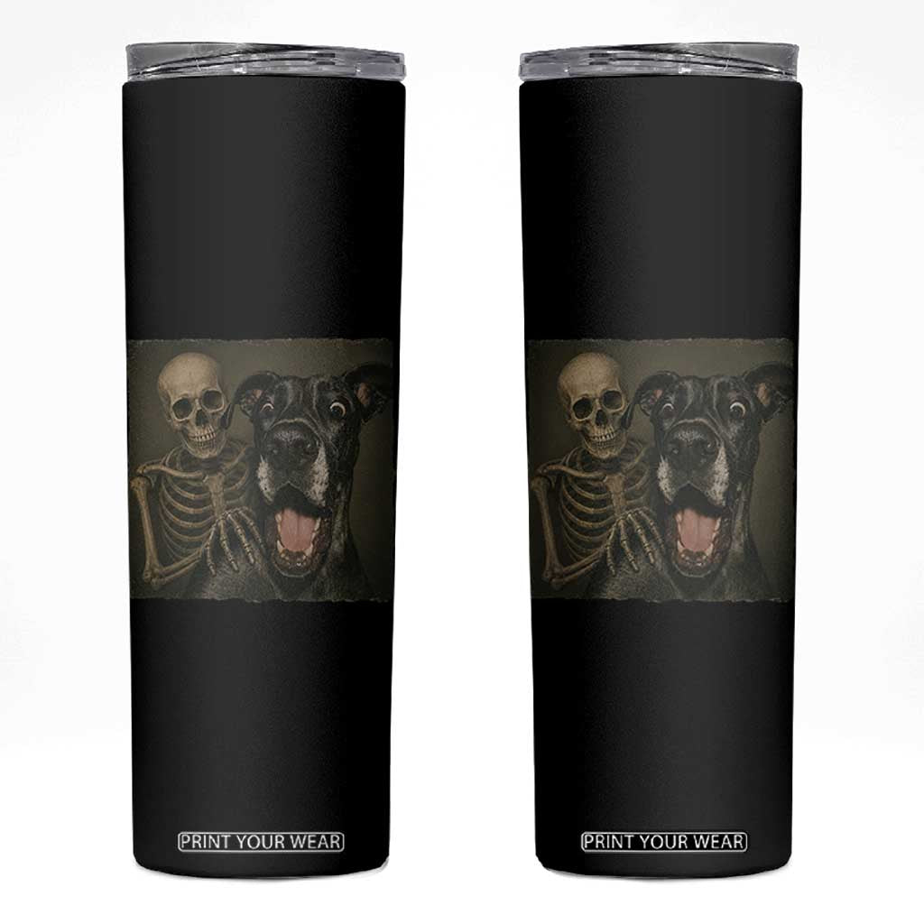 Funny Skeleton Selfie With Great Dane Skinny Tumbler Halloween Spooky Dog Lover Gift TS12 Black Print Your Wear