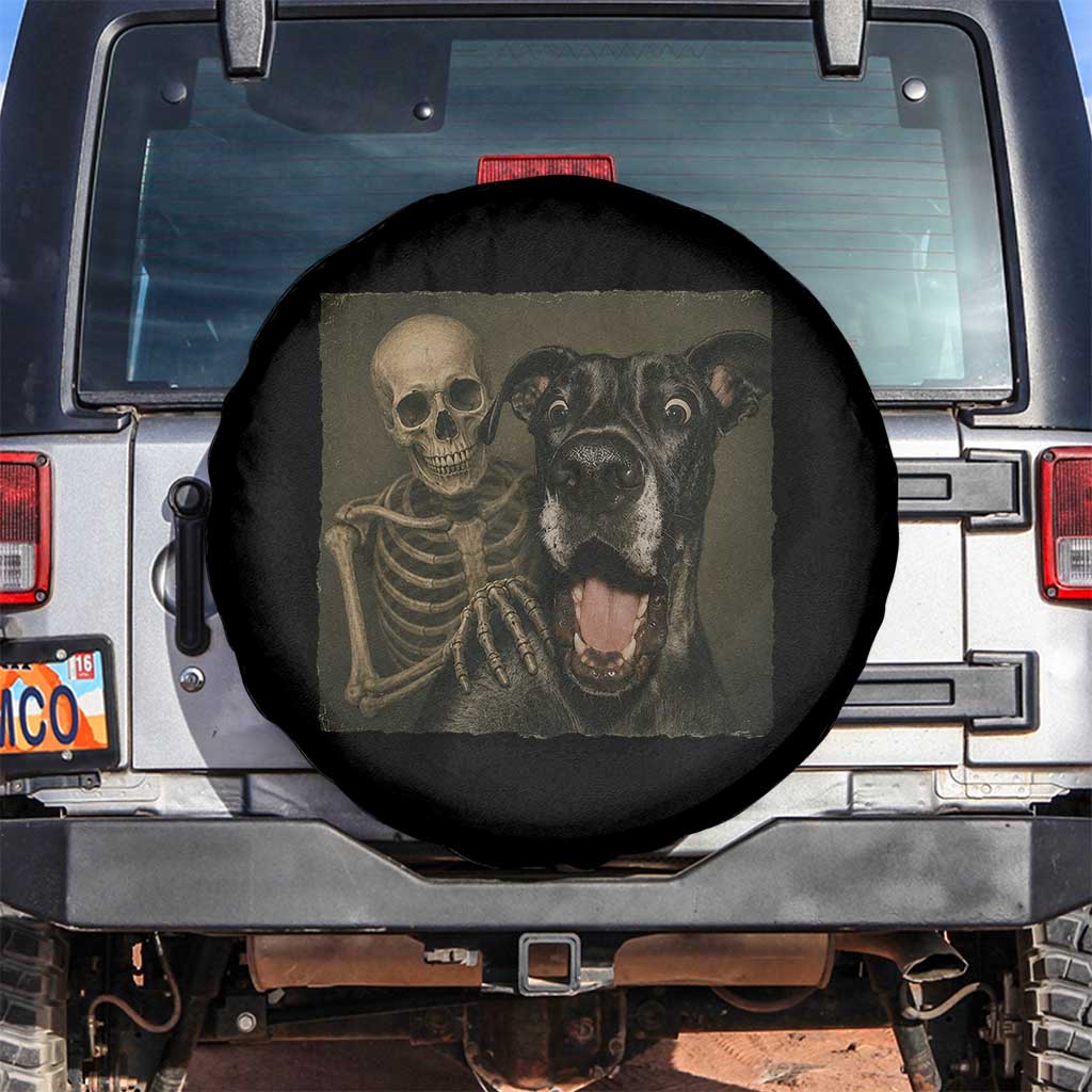 Funny Skeleton Selfie With Great Dane Spare Tire Cover Halloween Spooky Dog Lover Gift TS12 No hole Black Print Your Wear