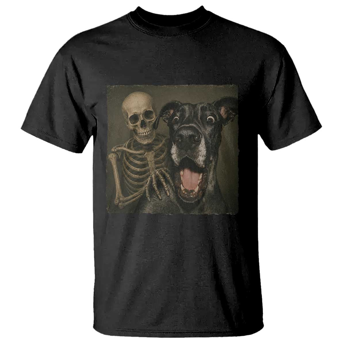 Funny Skeleton Selfie With Great Dane T Shirt Halloween Spooky Dog Lover Gift TS12 Black Print Your Wear