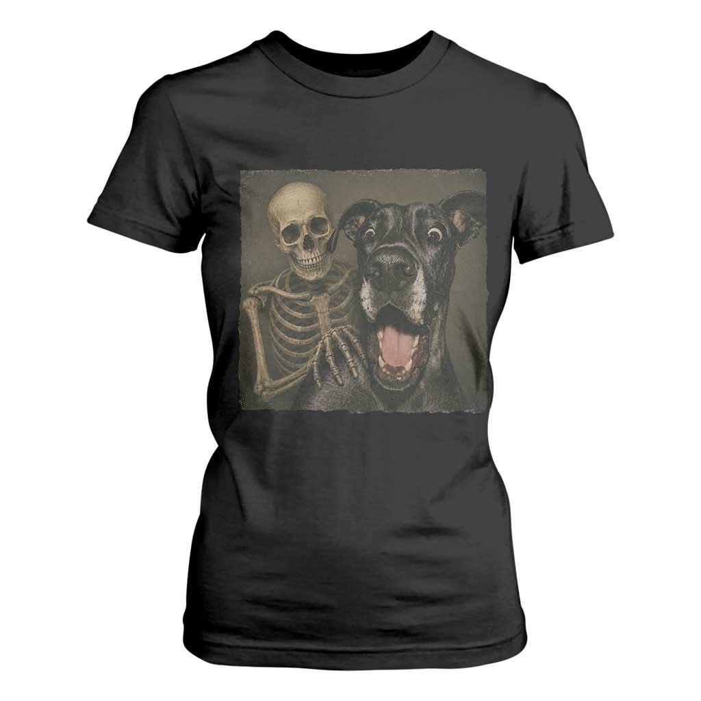Funny Skeleton Selfie With Great Dane T Shirt For Women Halloween Spooky Dog Lover Gift TS12 Black Print Your Wear