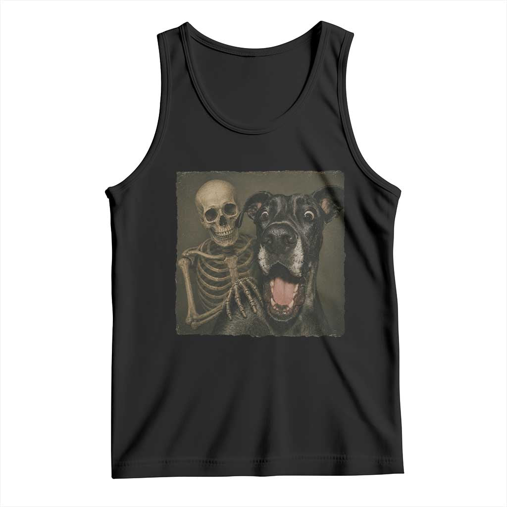 Funny Skeleton Selfie With Great Dane Tank Top Halloween Spooky Dog Lover Gift TS12 Black Print Your Wear