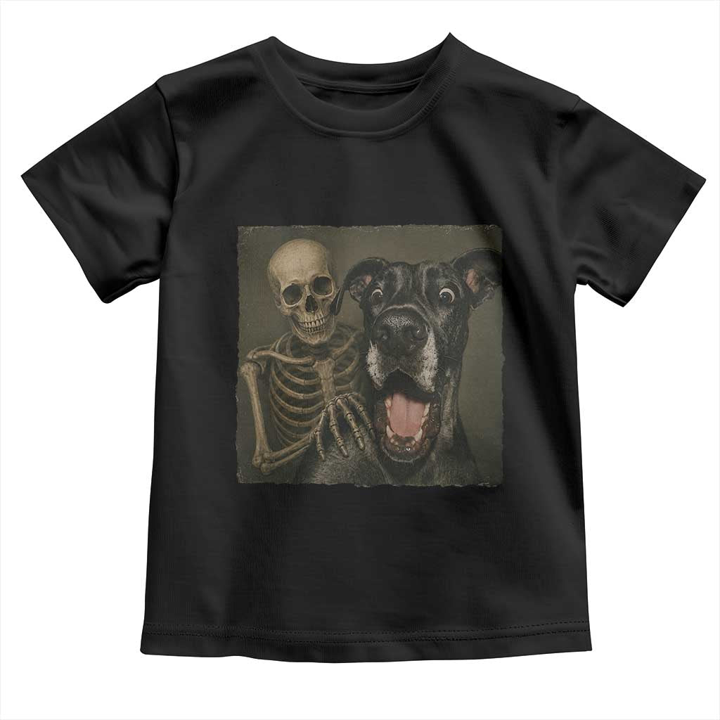 Funny Skeleton Selfie With Great Dane Toddler T Shirt Halloween Spooky Dog Lover Gift TS12 Black Print Your Wear