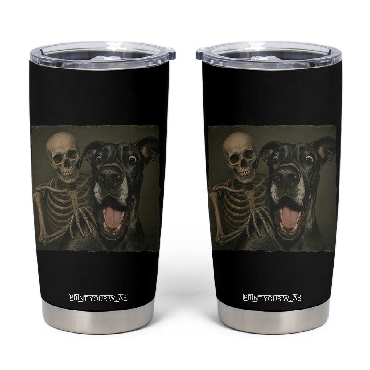 Funny Skeleton Selfie With Great Dane Tumbler Cup Halloween Spooky Dog Lover Gift TS12 Black Print Your Wear