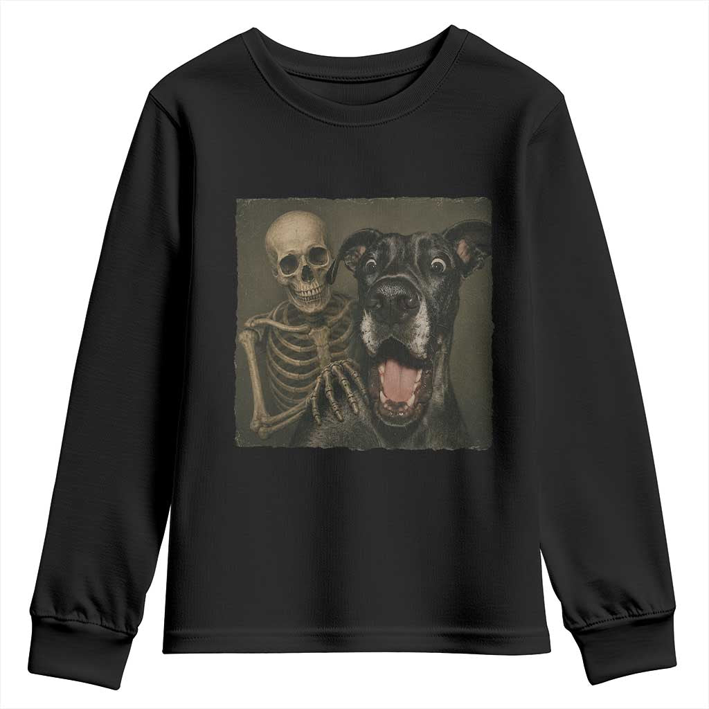 Funny Skeleton Selfie With Great Dane Youth Sweatshirt Halloween Spooky Dog Lover Gift TS12 Black Print Your Wear